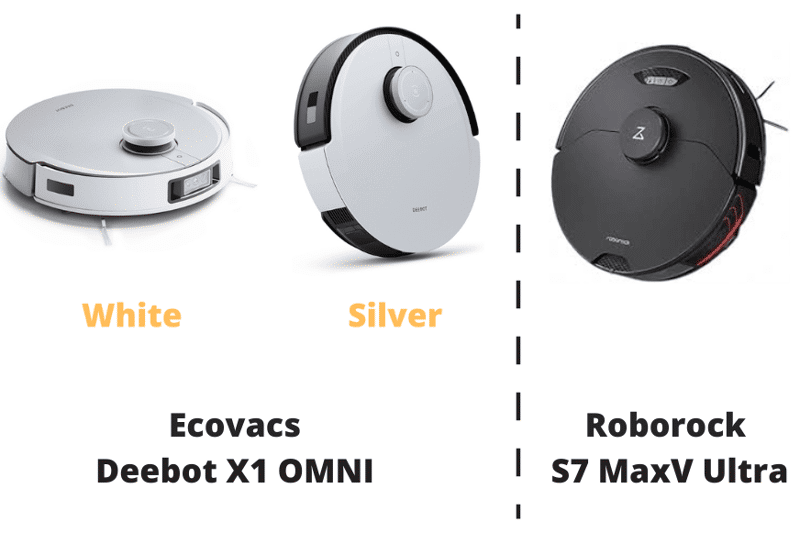 Die Farbunterschiede zwischen dem Ecovacs Deebot X1 OMNI und dem Roborock S7 MaxV Ultra werden aufgezeigt